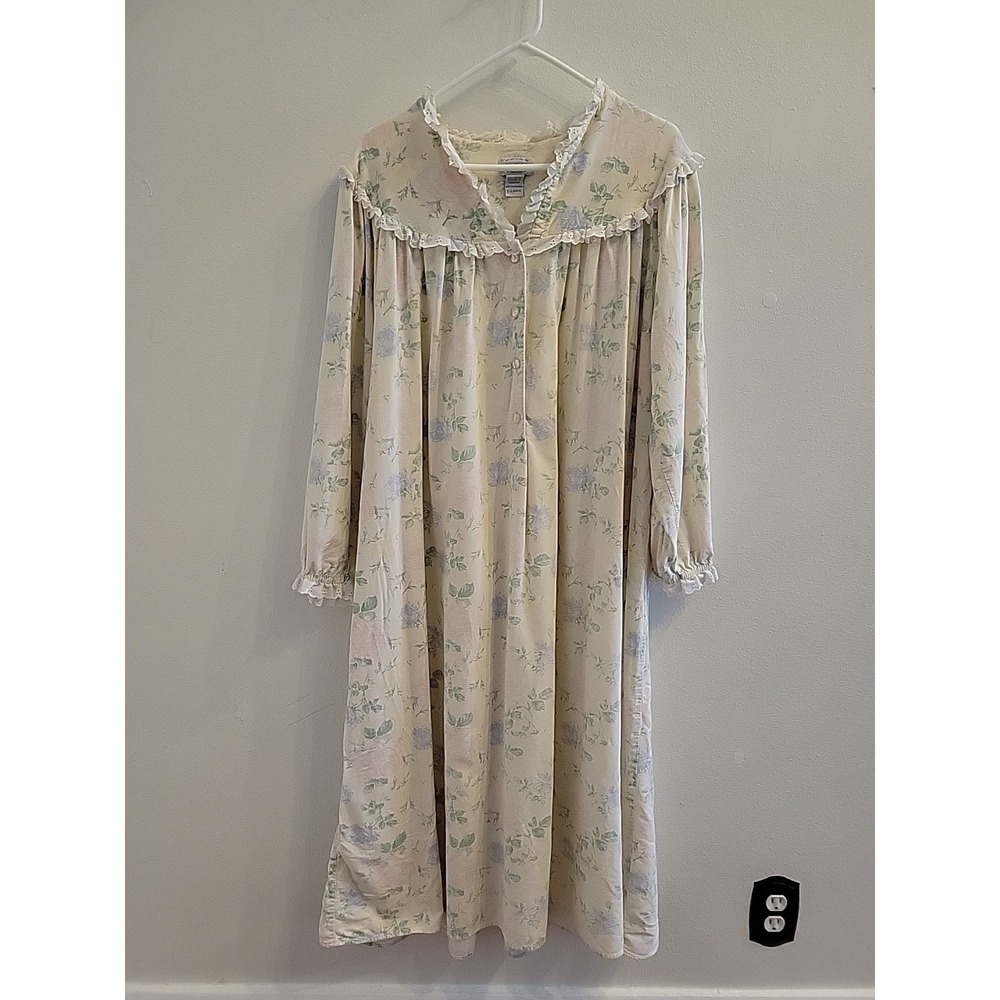 Lanz of Salzburg Night Gown Womens L Floral Eyelet Lace Vintage Cottage
